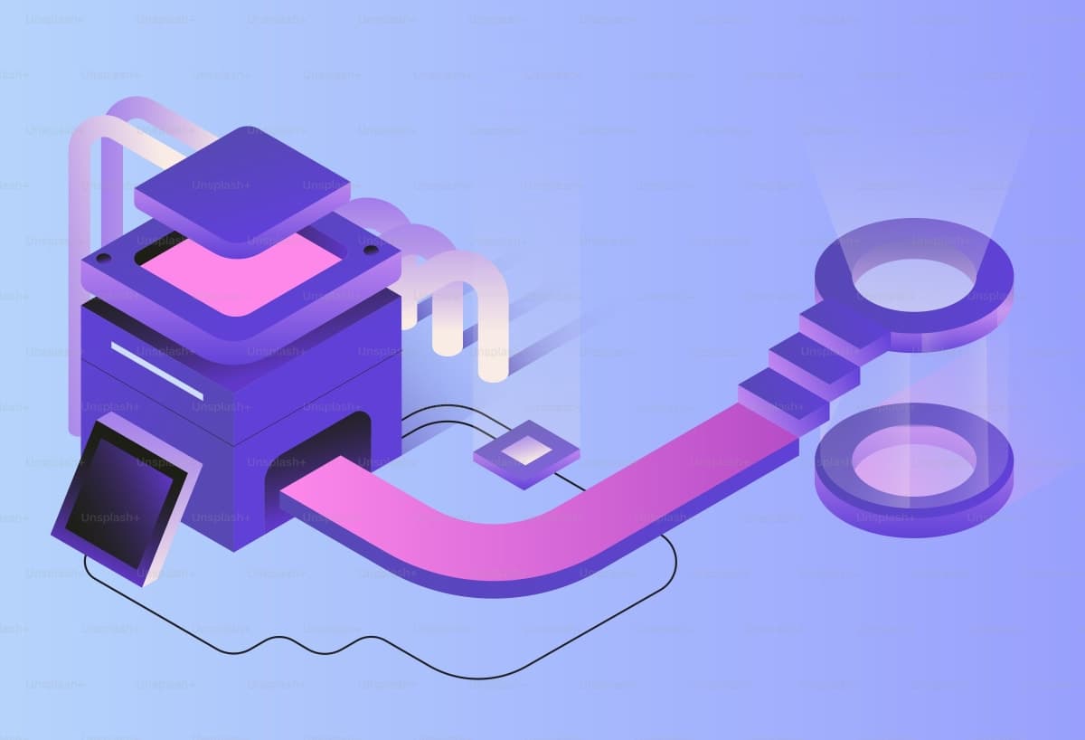 Abstract futuristic illustration of an AI-powered automation process with glowing elements